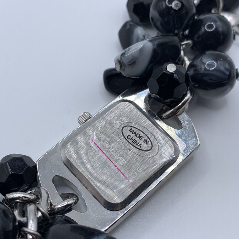 Vintage AVENUE Womens Silver Tone Black Gray Bead Bracelet Quartz Watch A56 - Picture 8 of 8